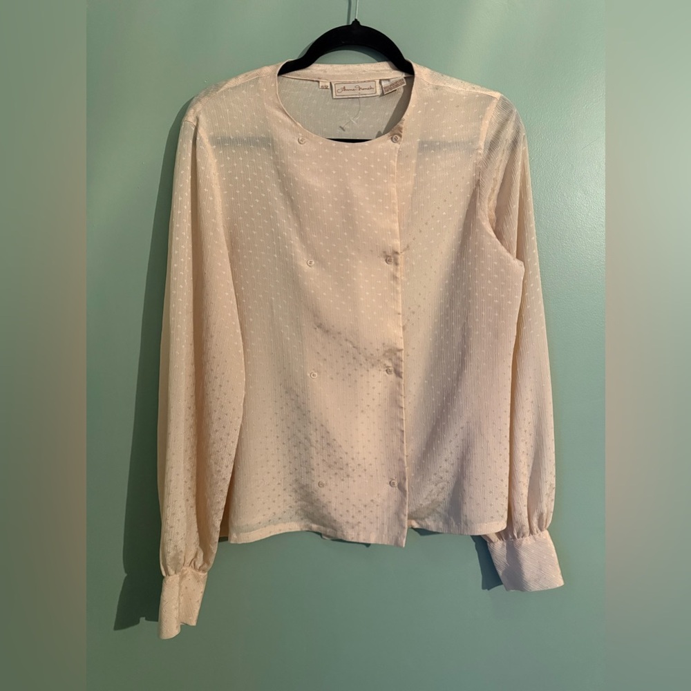 Vintage Anne French Cream Blouse Double Breasted Button Down 11/12 Business